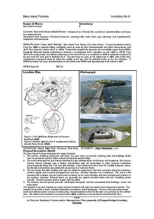 La Perouse Headland Conservation Management Plan prepared by Jill Sheppard Heritage Consultants, 2008_2009